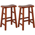 eHemco Heavy-Duty Solid Wood Saddle Seat Kitchen Counter Barstools, 29 Inches, Dark Oak, Set of 2
