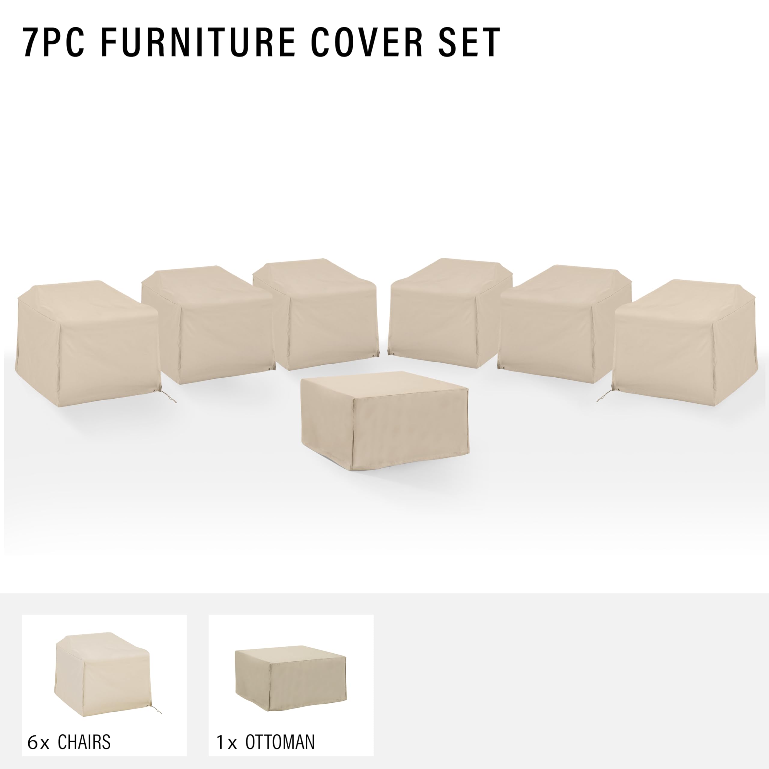 Crosley Furniture Patio Furniture Covers, Waterproof 7-Piece Cover Set For Outdoor Sectional Sofa Sets, Tan