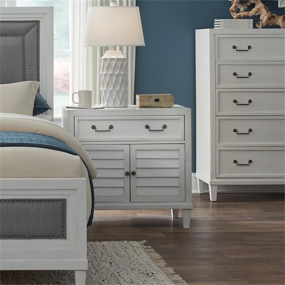 American Woodcrafters Dunescape White Finished Wood 2-Door Cabinet Style Coastal Nightstand