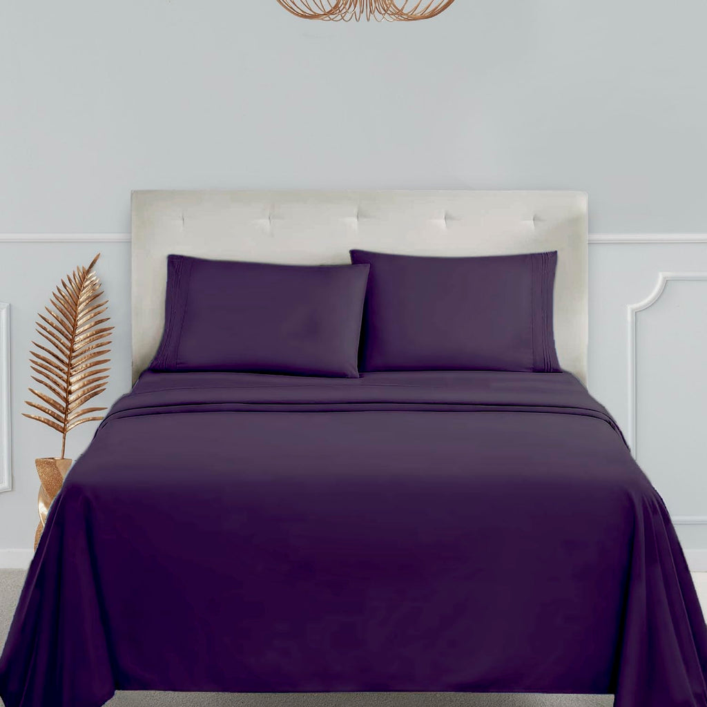 Clara Clark 1800 Premier Series 4Pc Bed Sheet Set - King, Purple Eggplant
