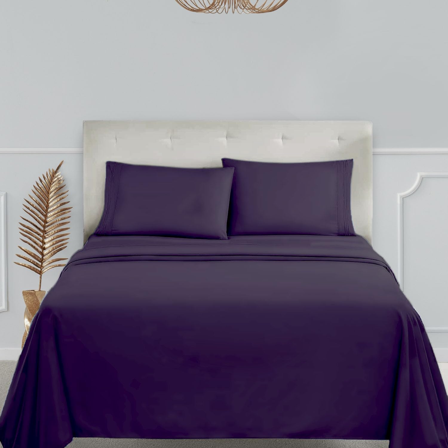 Clara Clark 1800 Premier Series 4Pc Bed Sheet Set - King, Purple Eggplant