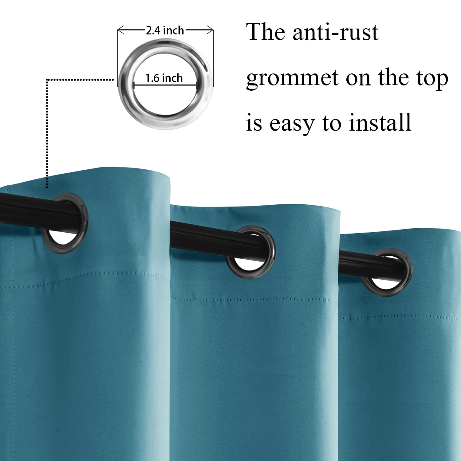 Jiuzhen Blackout Curtains With Tiebacks - Thermal Insulated, Light Blocking And Noise Reducing Grommet Curtain Drapes For Bedroom And Living Room, Set Of 2 Panels, Turquoise, 38 X 54 Inch Length
