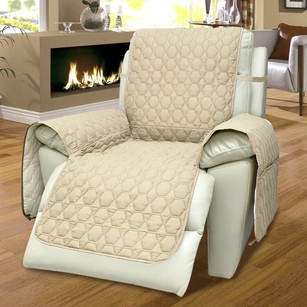 RBSC Home Recliner Chair Cover 30 Inch Beige Recliner Covers 100% Waterproof Anti-Slip Large Recliner Slipcovers for Pets Dogs C