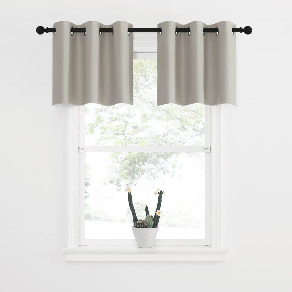 Nicetown Farmhouse Blackout Valance Curtains, Short Kitchen Curtain Valances Tiers, Grommet Bathroom Small Window Covering For Living Room/Bedroom/Basement(1 Pair, 52X18 Inches, Natural)