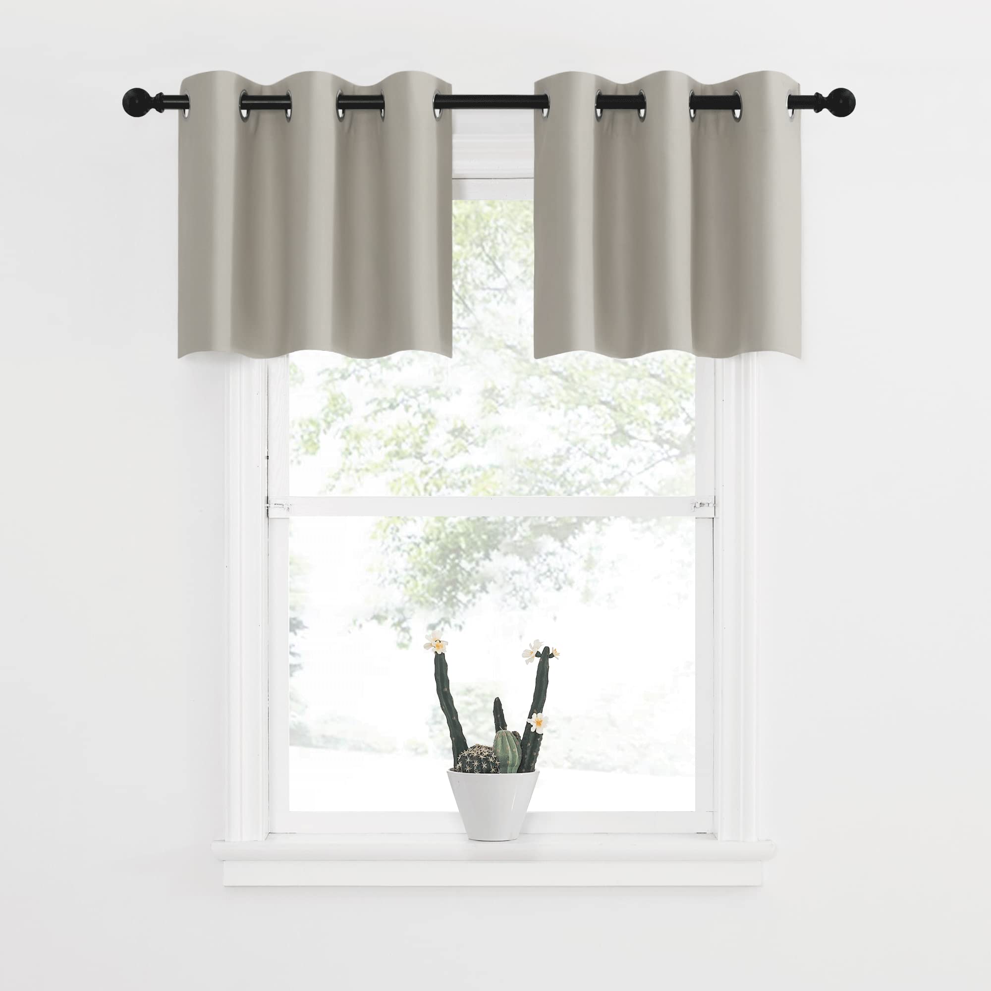 Nicetown Farmhouse Blackout Valance Curtains, Short Kitchen Curtain Valances Tiers, Grommet Bathroom Small Window Covering For Living Room/Bedroom/Basement(1 Pair, 52X18 Inches, Natural)
