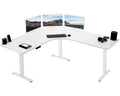 Vivo Electric Height Adjustable 71 X 71 Inch Curved Corner Stand Up Desk, White Table Top, White Frame, Memory Controller, L-Shaped Workstation, E3C Series, Desk-Kit-E3Cww
