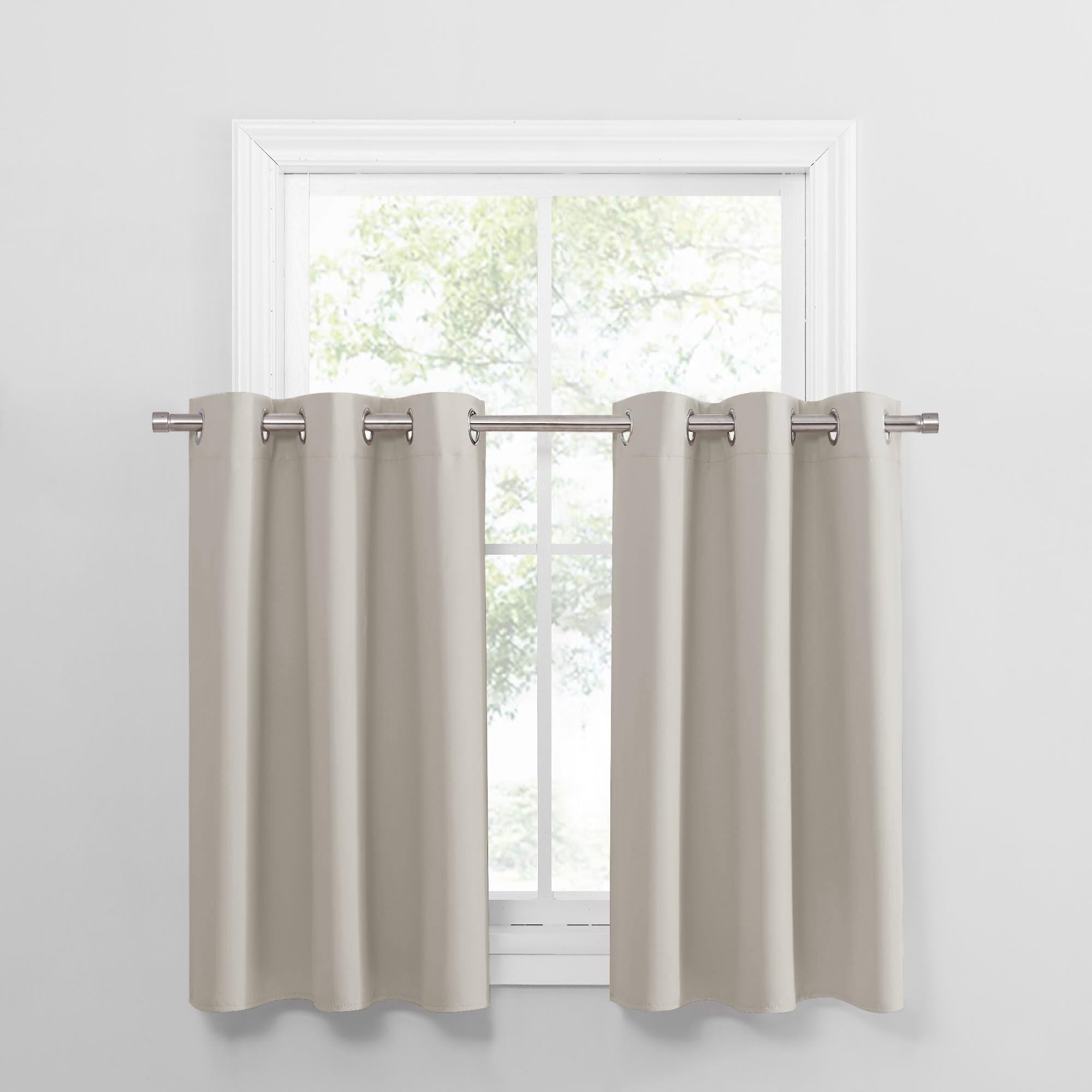 PONY DANCE Cream Blackout Curtains 45 inch Length 2 Panel Set- Thermal Insulated Grommet Curtain Panels for Kitchen/Bedroom/RV C