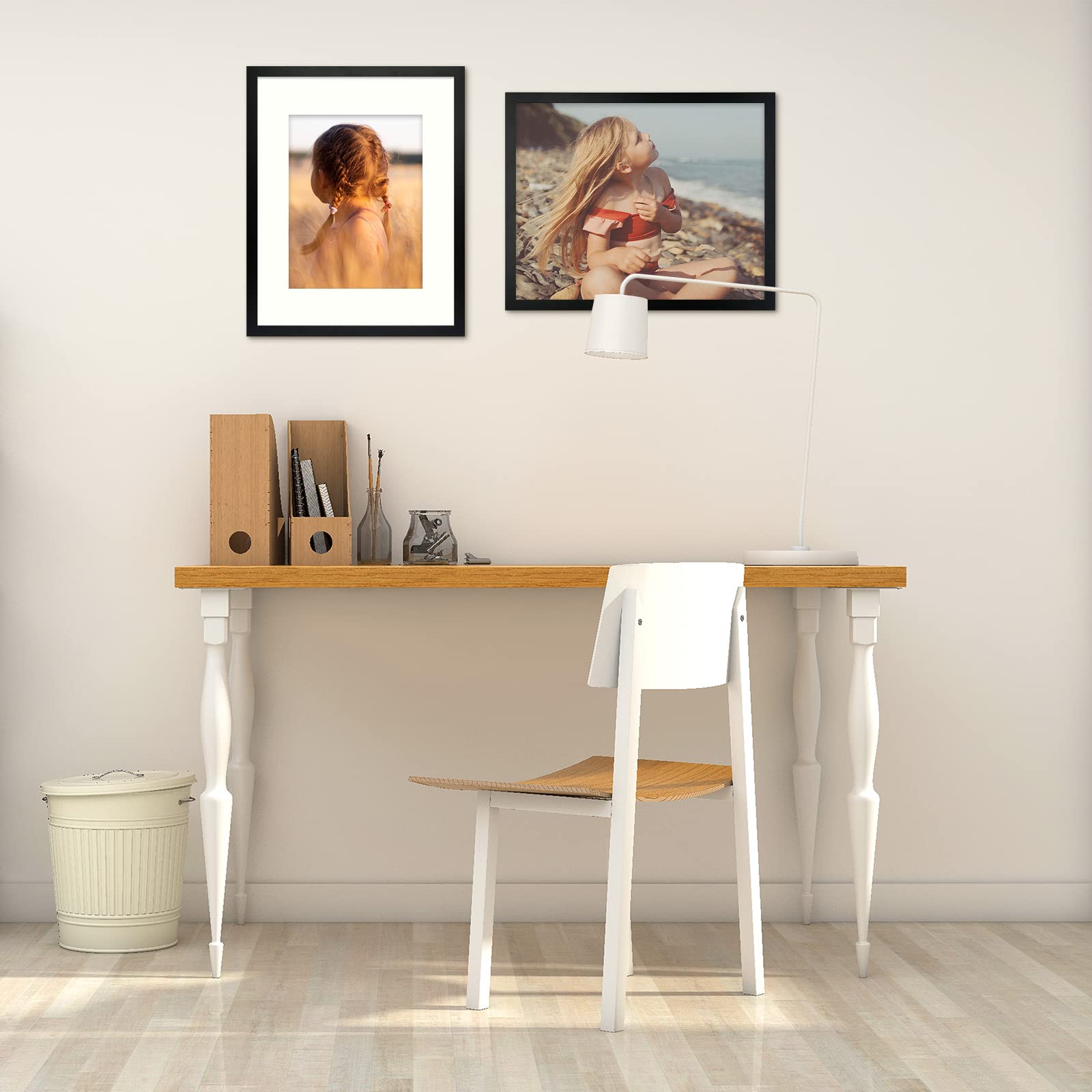 Golden State Art, Simple And Stylish Picture Frame With Ivory Color Mat & Real Glass Vertical Horizontal Display (16X20, Black)