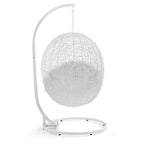 Modway Hide Wicker Rattan Outdoor Patio Porch Lounge Egg Swing Chair Set with Stand in White
