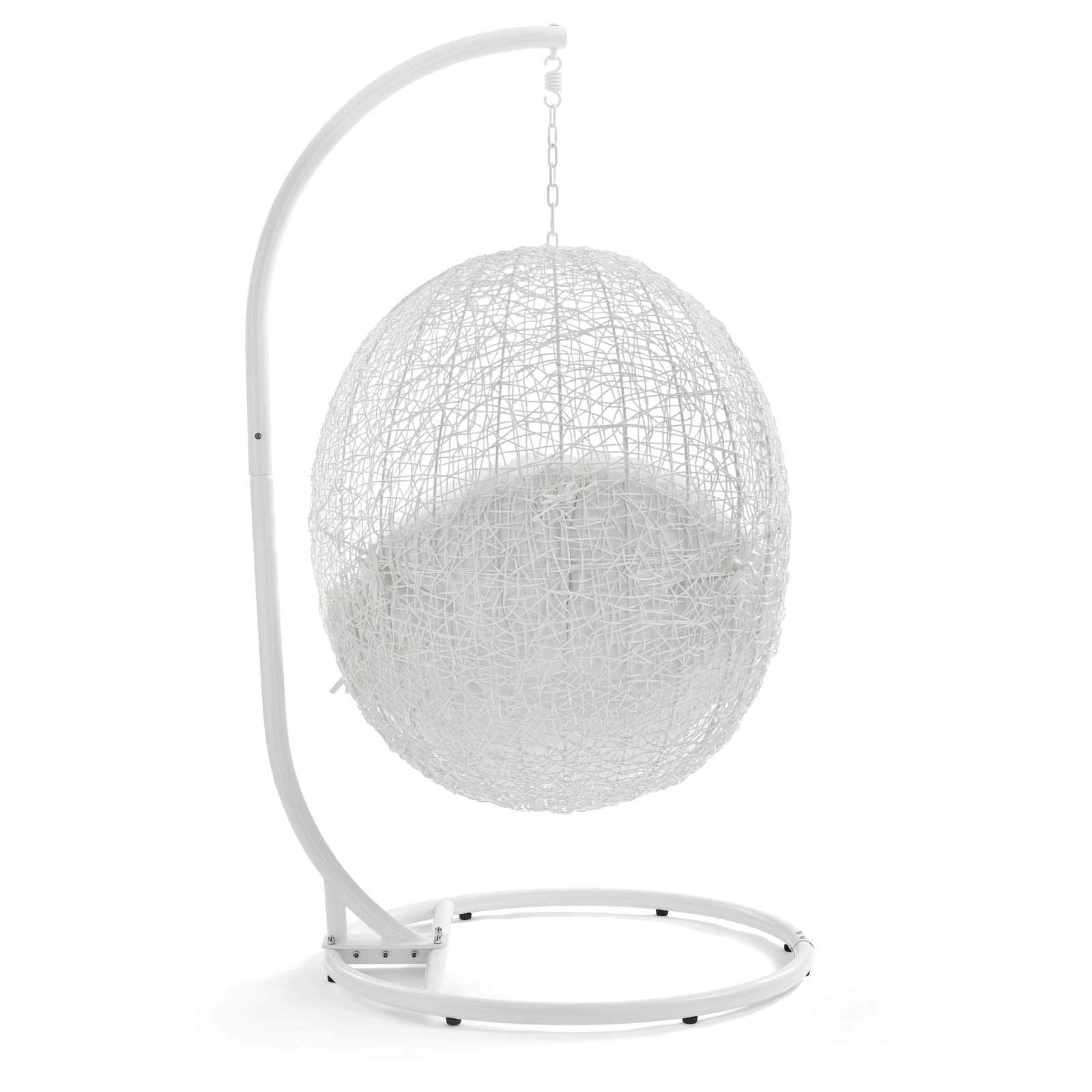 Modway Hide Wicker Rattan Outdoor Patio Porch Lounge Egg Swing Chair Set with Stand in White