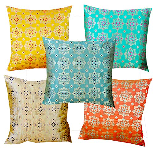 Pink Parrot Art Silk Plain Colour Cushion Cover 16X16 Inch Set Of 5 Pcs