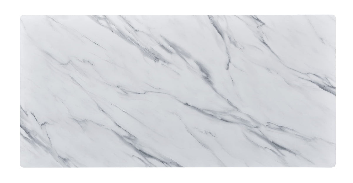 Lilola Home Landon Coffee Table with Glass White Marble Texture Top and Bent Wood Design