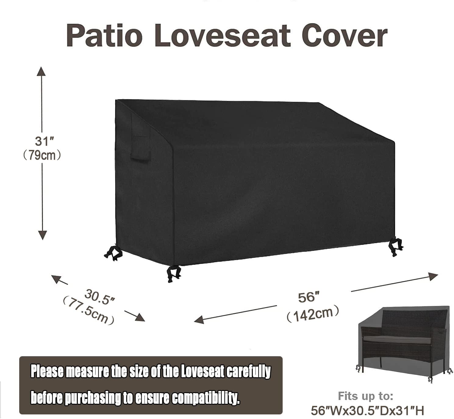 Siruiton Patio Furniture Cover Set ,Fit For 4 Pieces Patio Outdoor Rattan, Wicker Chair Conversation Furniture Sets,Heavy Duty Durable And Water Resistant Fabric (Black)