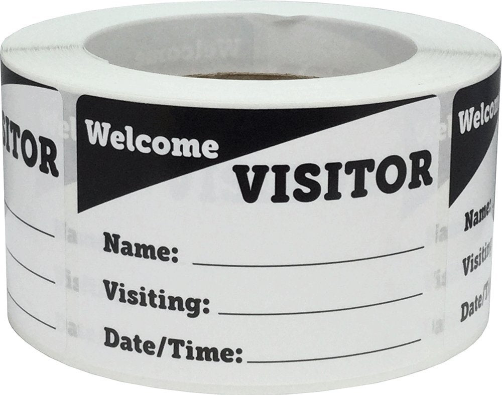 Welcome Visitor Stickers Writable Lines For Names Visiting Date Time 3 1/2 X 2 1/2 Inch Rectangles 500 Adhesive Labels