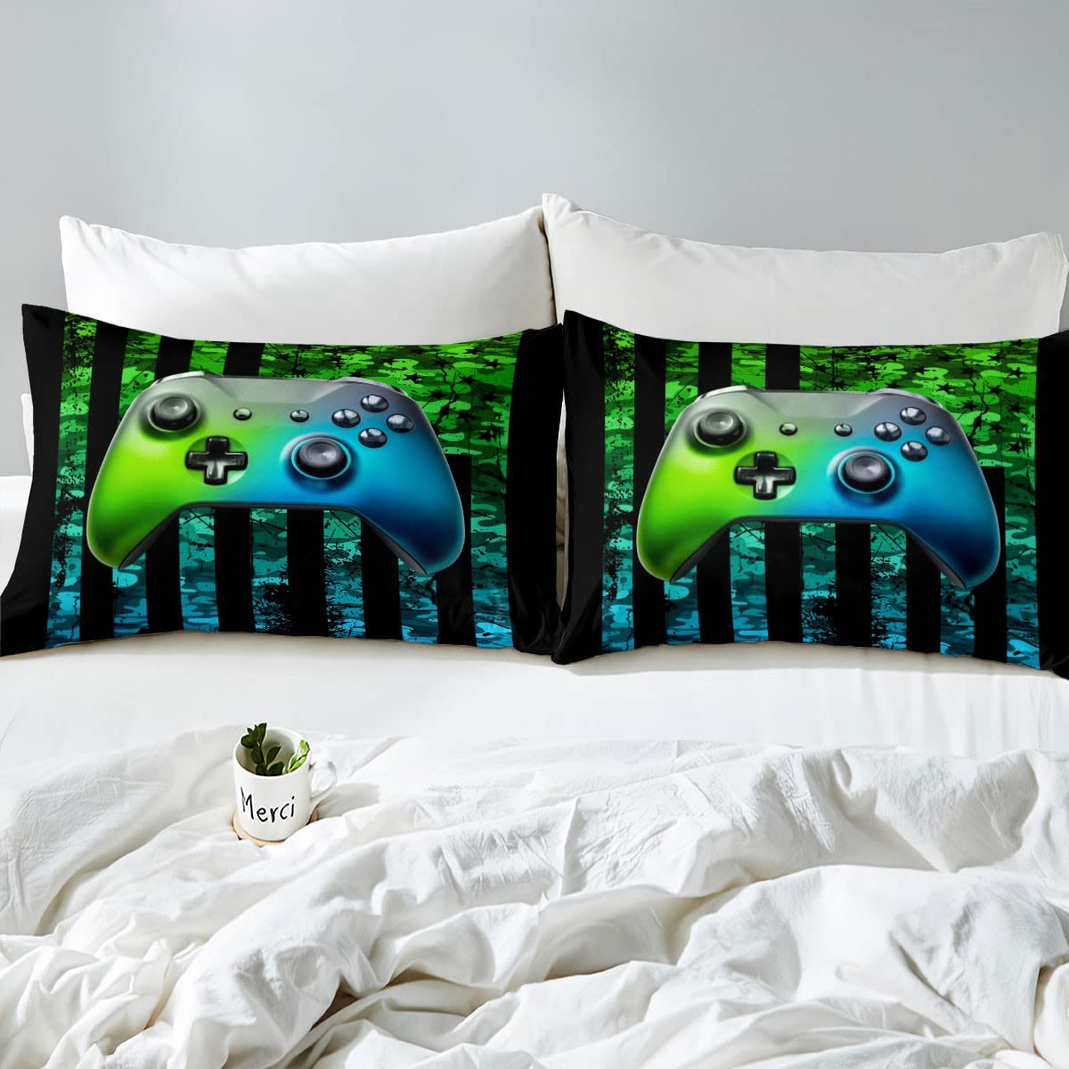 Gaming Comforter Set Full Size For Boys Kids Game Room Decor United States Bedding Set Video Game Gamer Down Comforter Camouflag