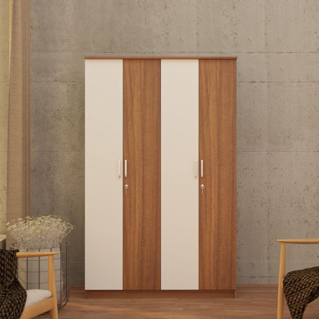 Neuspace Tetra Engineered Wood 4Door Wardrobe (Leon Teak, 4 Door)