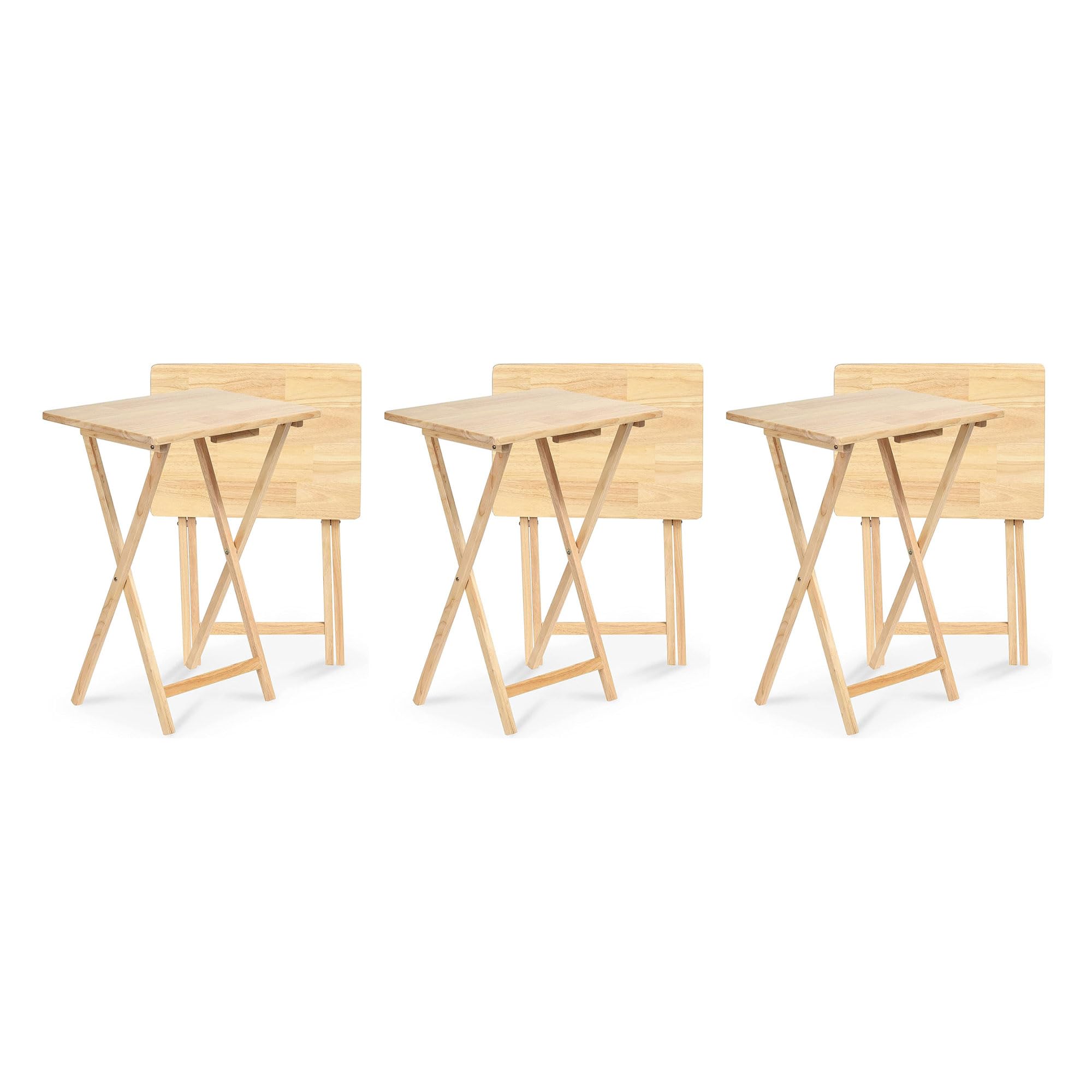 Pj Wood Rectangular Folding Portable Tv Snack Serving Tray Table, Solid Wood Construction With Natural Finish (6-Piece Set)