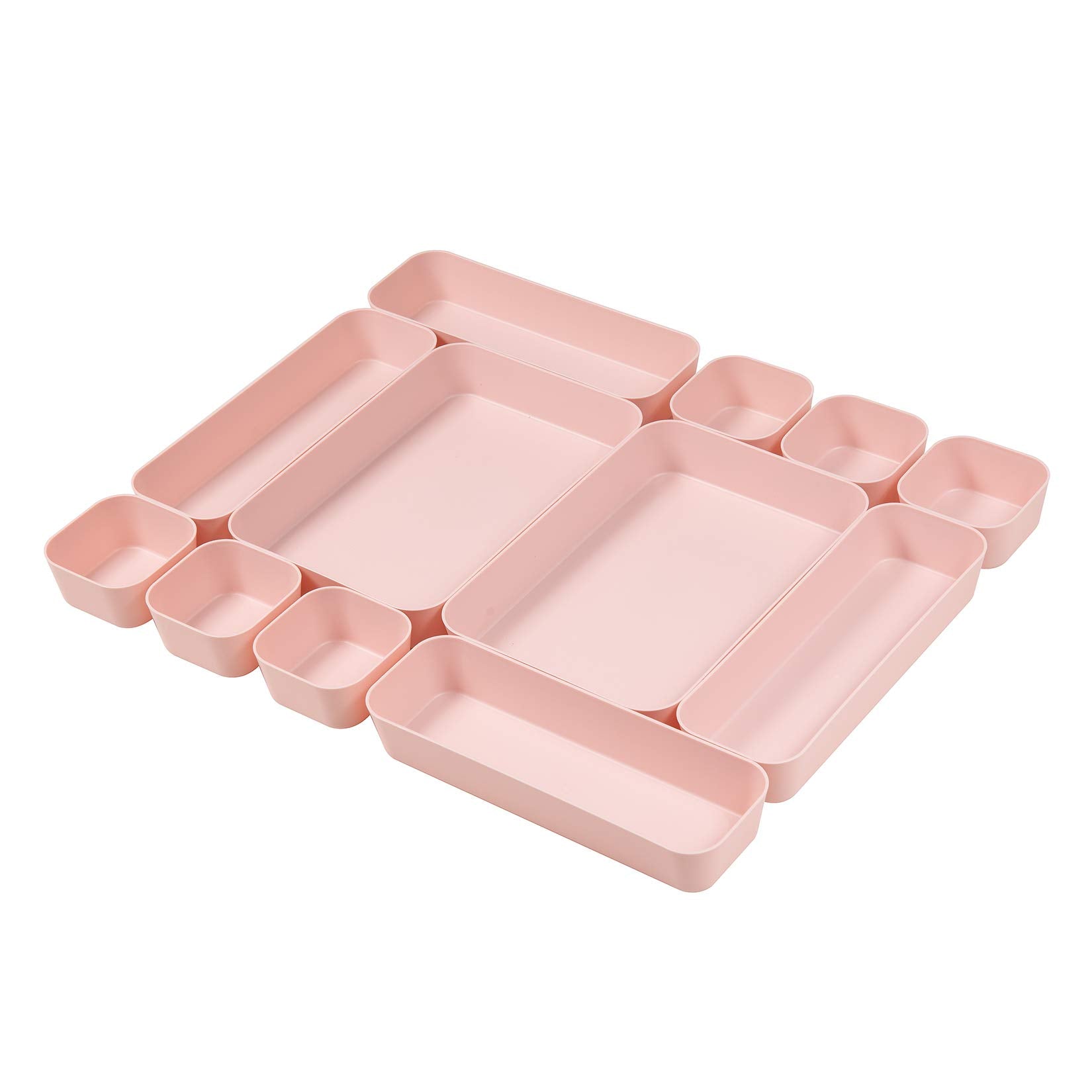 Backerysupply Set Of 12 Pink Color Plastic Desk Drawer Organizers For Makeup Bathroom Office Kitchen Vanity Drawer Storage Box C