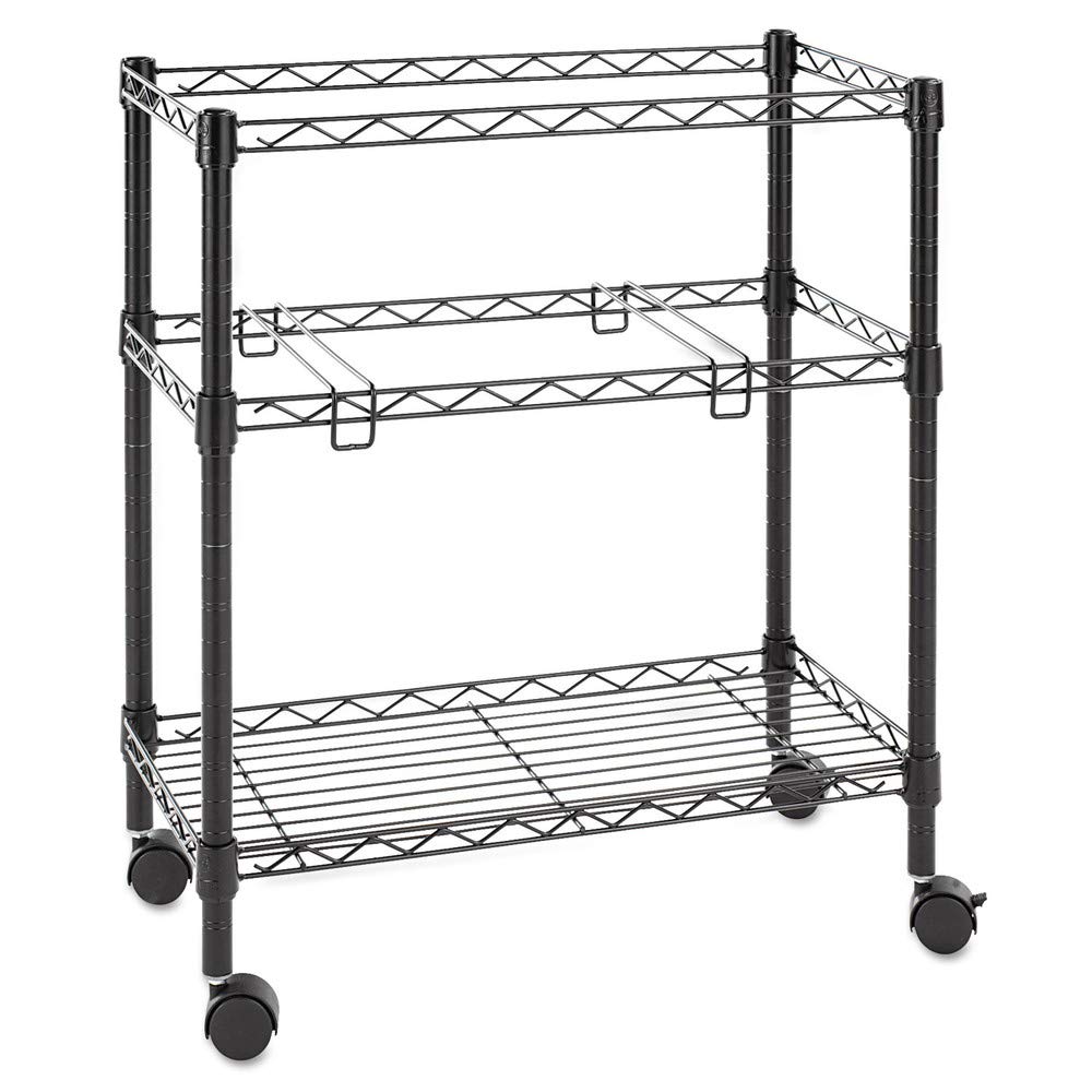 Alera ALEFW601426BL 26 in. x 14 in. x 29.5 in. 1 Shelf 3 Bins Metal Two-Tier File Cart for Front-to-Back and Side-to-Side Filing