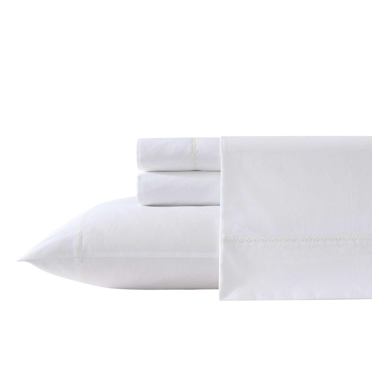 Laura Ashley - Sheet Set, Breathable Cotton Percale Bedding With Matching Pillowcases, Soft Home Decor (Scallop White, Queen)