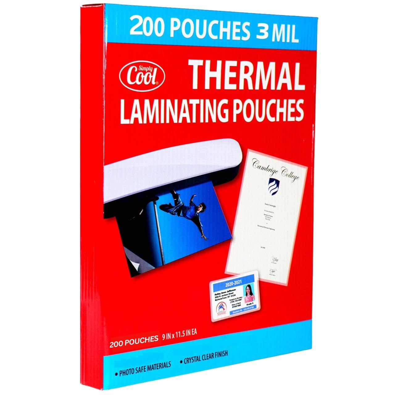 3Mil Thermal Laminating Pouches (200 Count) 9X11.5 Inch Dry-Erase Friendly Sheets, Compatible With Laminators Crystal Clear Lami