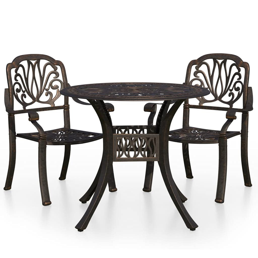 vidaXL 3 Piece Outdoor Bistro Set  Round Coffee Table & 2 Chairs  Cast Aluminum  WeatherResistant  Bronze