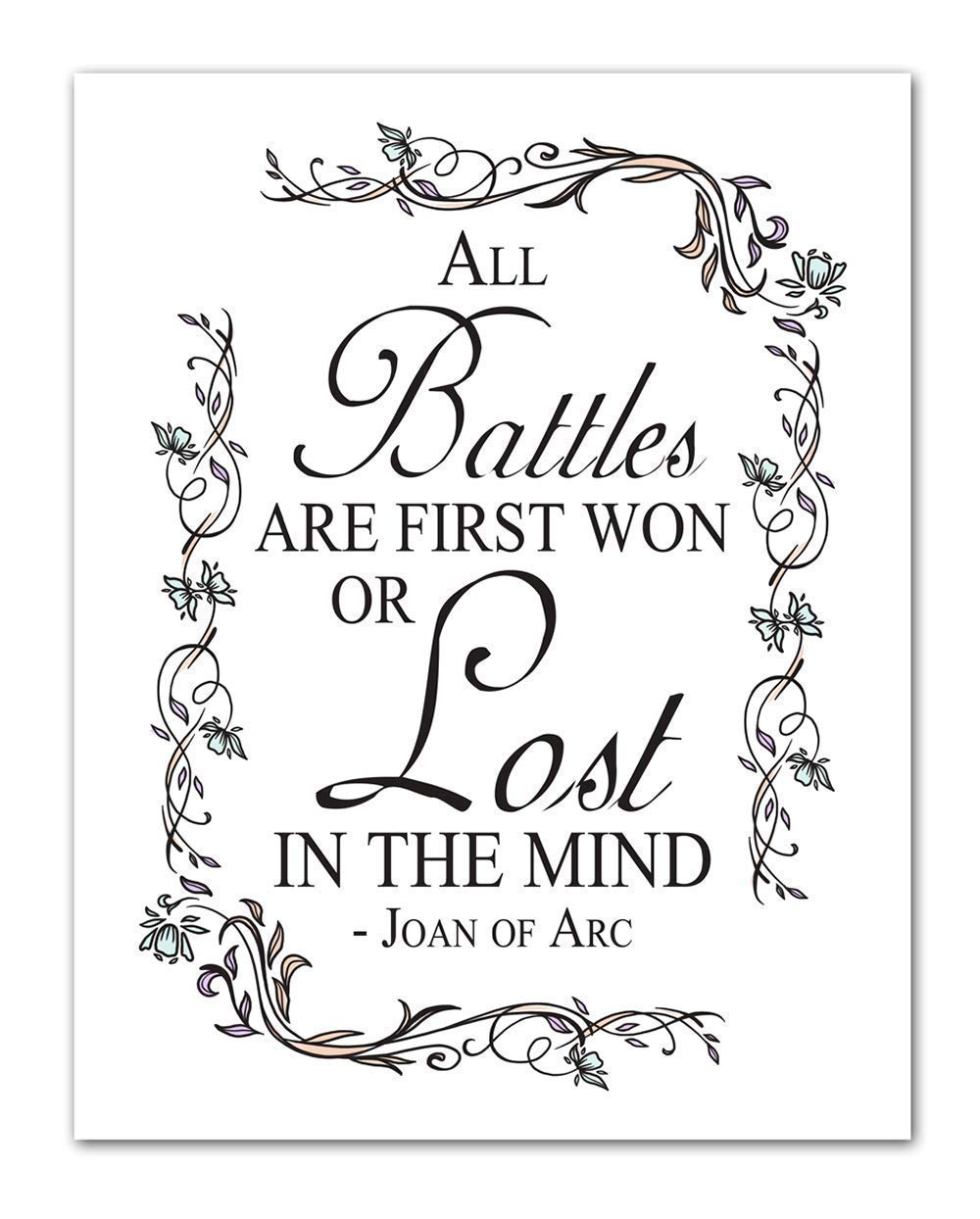 TJ Originals - All Battles are First Won or Lost in the Mind Bibe Quote Decor , Joan of Arc Christian Bible Quote Decor , Bible 