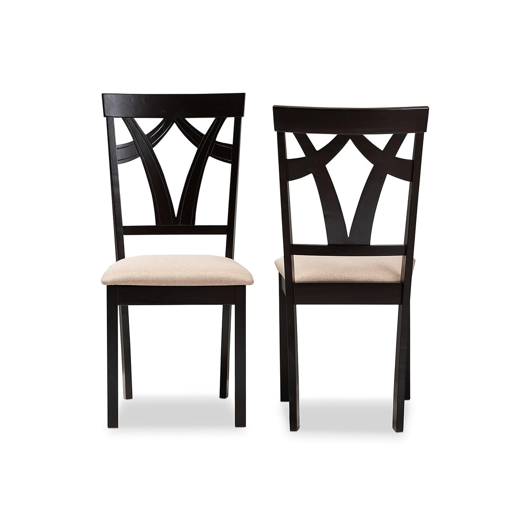 Baxton Studio Sylvia Contemporary Fabric Dining Chair, Sand and Espresso Brown, 2/Set (149-2PC-8961-HT)