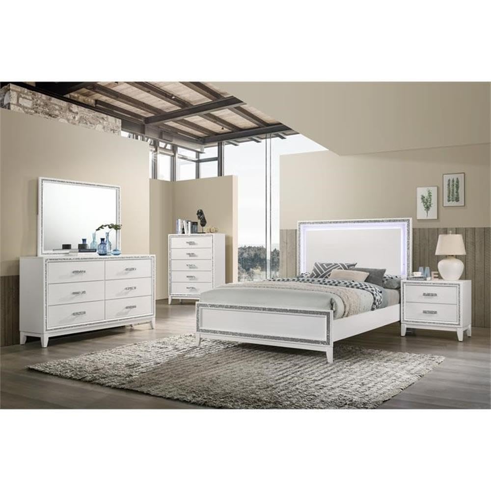 Acme Haiden Wooden Rectangular 2-Drawer Nightstand with Silver Trim in White