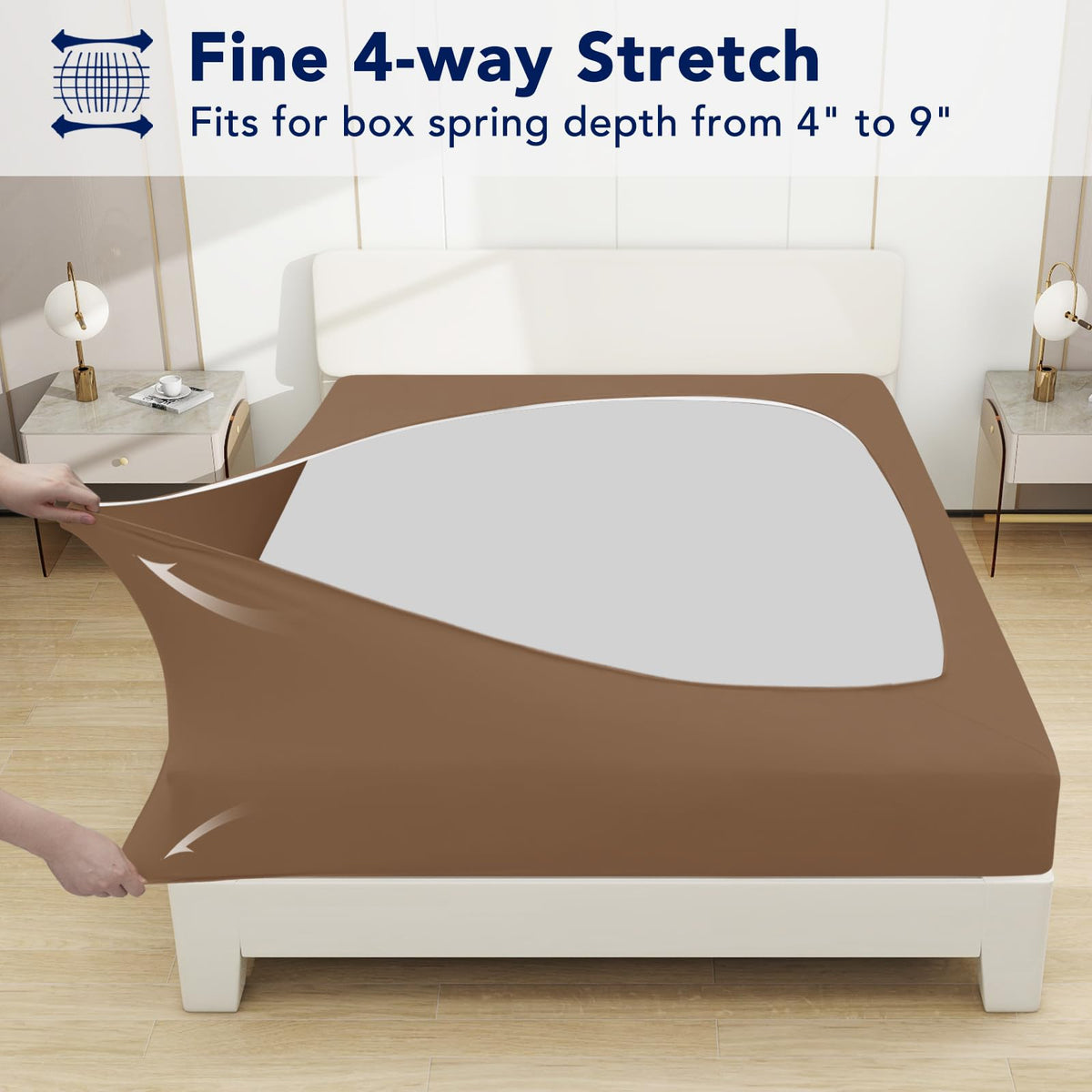 Purefit Stretchy Box Spring Cover Twin - Elastic Fitted Box Spring Wrap Around 4 Sides, Wrinkle & Fading Resistant Fits Twin Size Beds, Brown