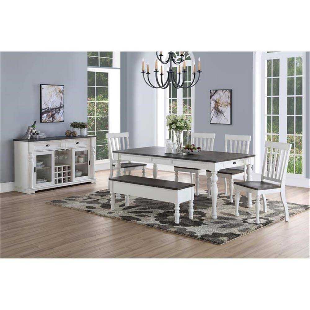 Steve Silver Farmhouse Style Dining Scooped Wood Seat White Finish, Set of 2 Side Chair, 20" L x 23.5" W x 40" H, Two-Tone Ivory and Charcoal