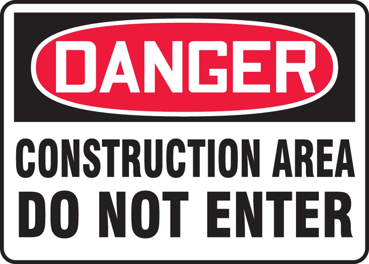 Accuform MCRT128VA Aluminum Sign, Legend Danger Construction Area DO NOT Enter, 10 Length x 14 Width, Red/Black on White