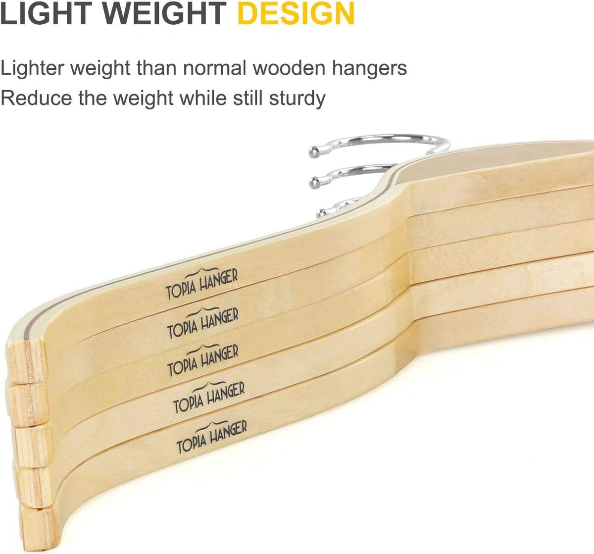 Topia Hanger Slim Natural Wood Hangers With Extra Soft Non-Slip Rubber Grips, 30-Pack High-Grade Fashion Hanger No Shoulder Bump