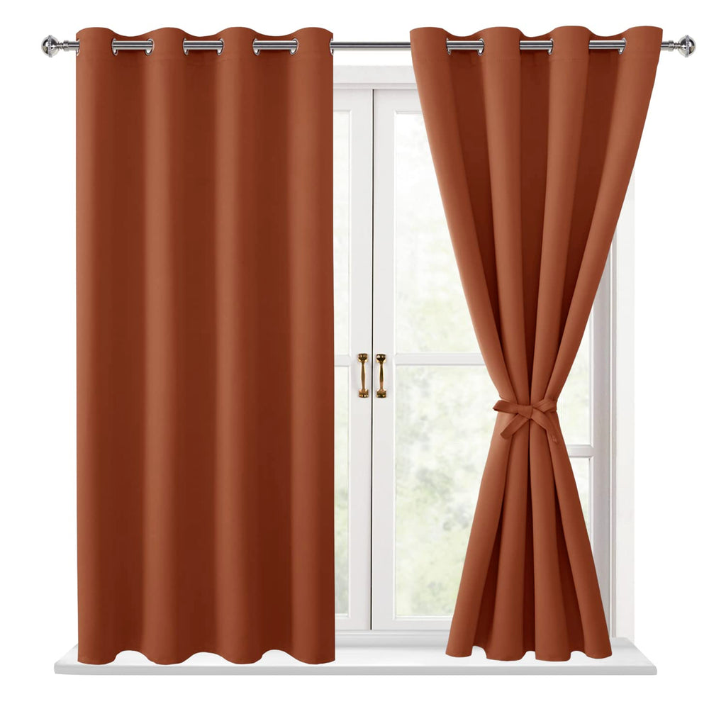 Hiasan Fall Blackout Curtains For Bedroom - Thermal Insulated & Energy Saving Window Curtains For Living Room/Kids Room Home Decor, 2 Drape Panels Sewn With Tiebacks, Burnt Ochre, 52 X 54 Inch