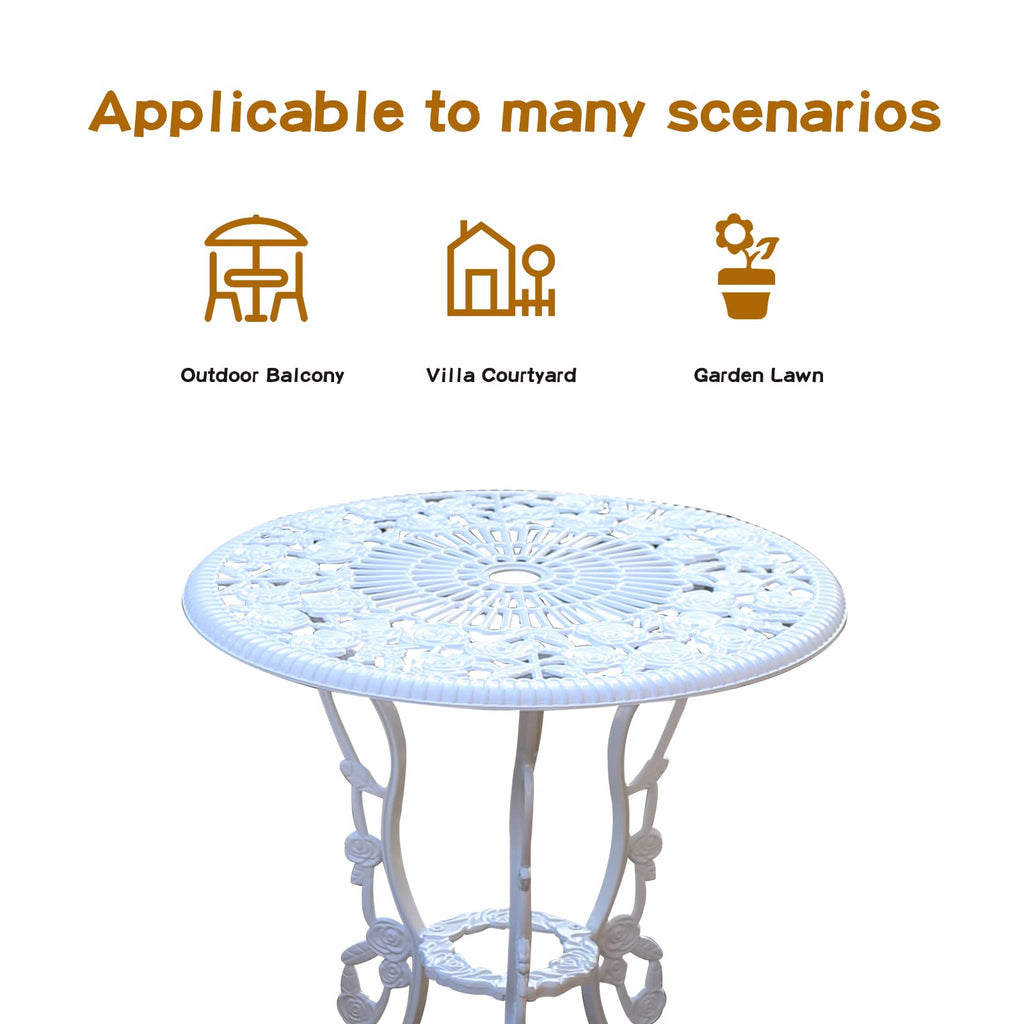 JARDIN DE CENTENNIAL Patio Bistro Set Cast Aluminum Rose White