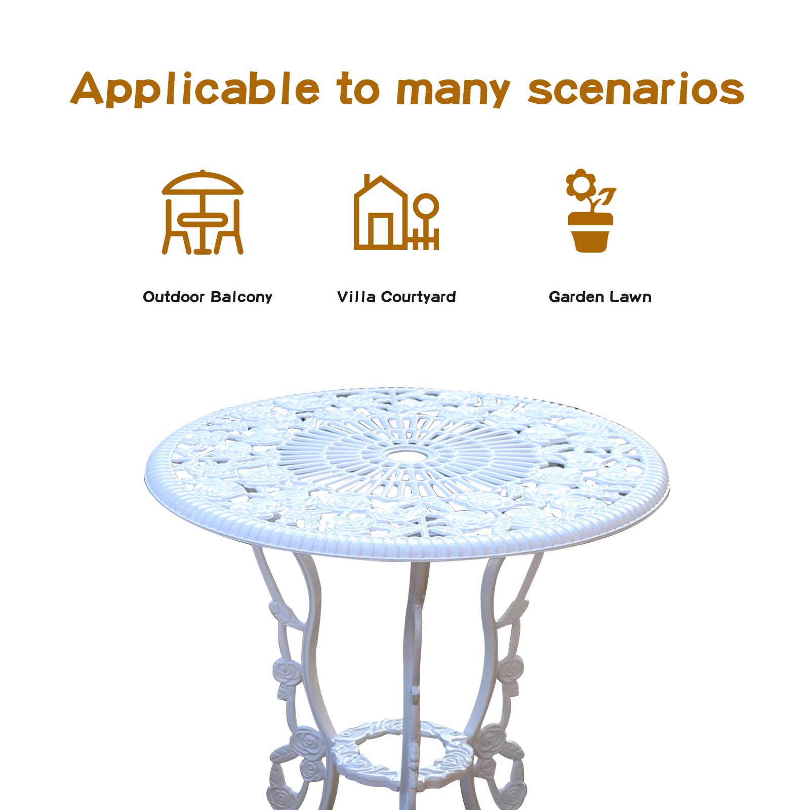 JARDIN DE CENTENNIAL Patio Bistro Set Cast Aluminum Rose White