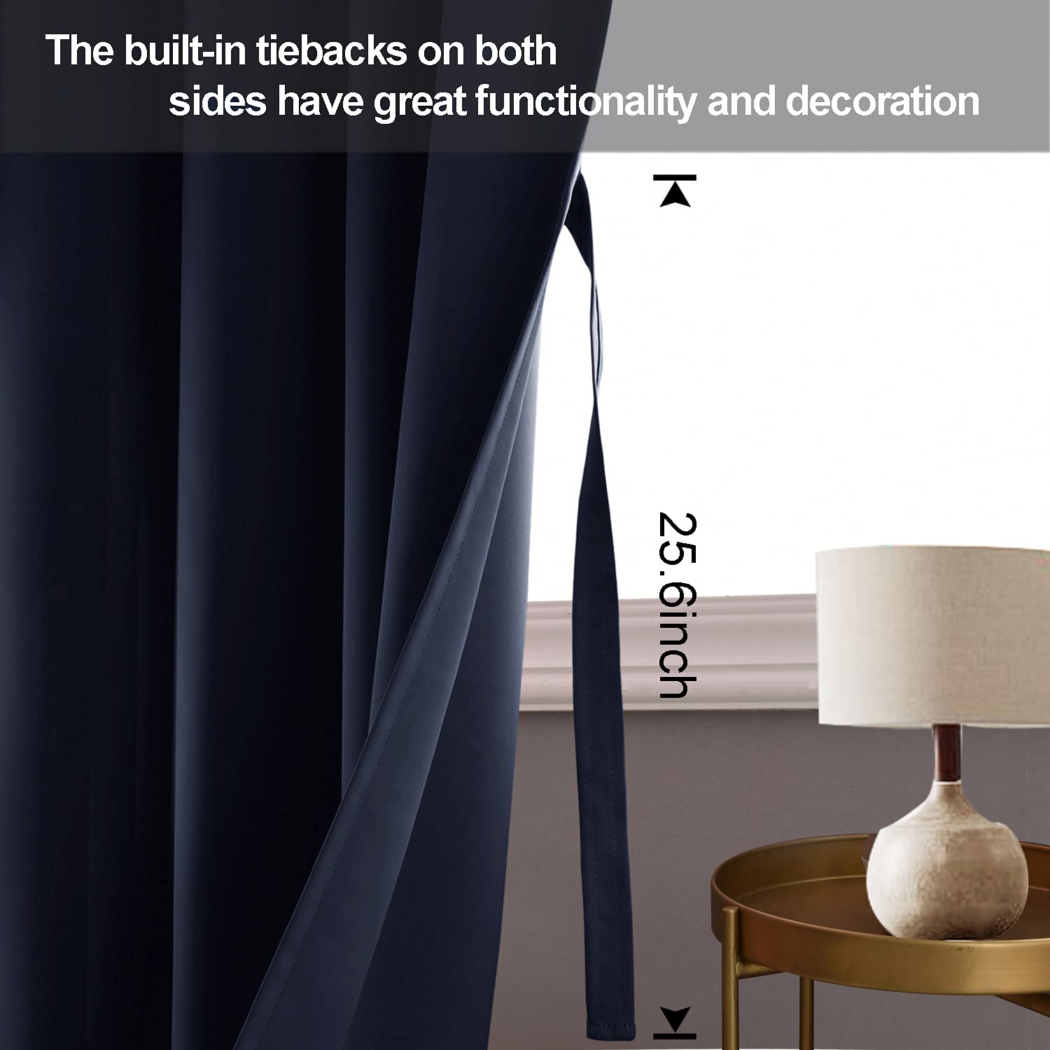 Jiuzhen Navy Blackout Curtains With Tiebacks - Thermal Insulated, Light Blocking And Noise Reducing Grommet Curtains For Bedroom And Living Room, Set Of 2 Window Curtain Panels, 70 X 63 Inch Length
