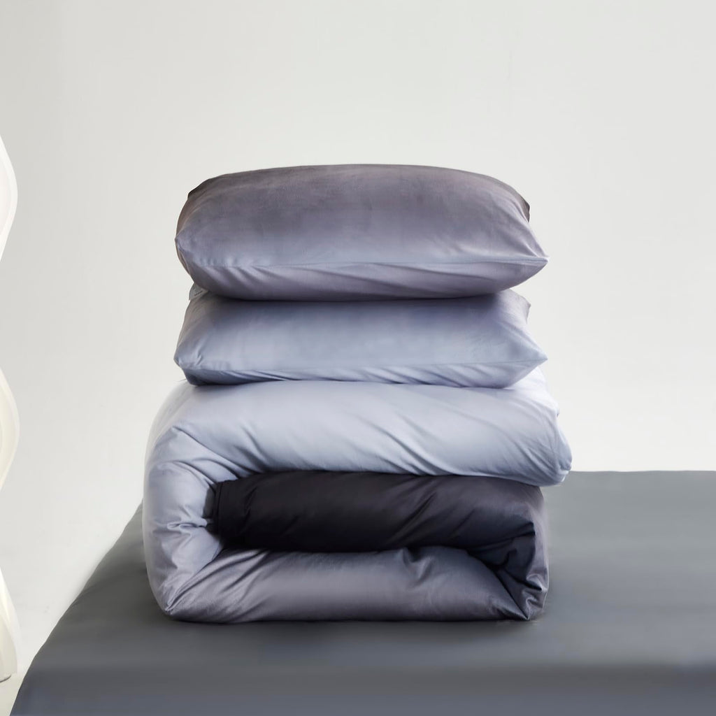 Karever Gray White Gradient Comforter Set King Gray Velvet Bedding Comforter Modern Plain White And Deep Gray Gradient Soft Quil