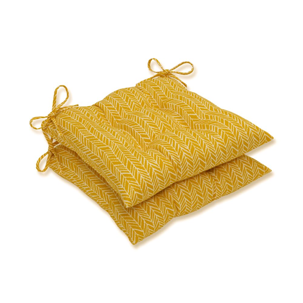 Pillow Perfect Outdoor/Indoor Herringbone Egg Yolk Tufted Seat Cushions (Square Back), 19' X 18.5', Yellow, 2 Count