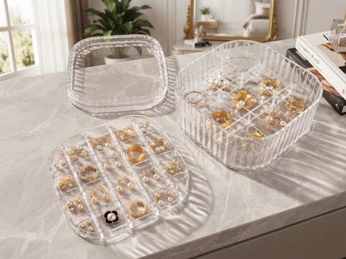 ZENION Jewelry Travel Box, Storage Organiser with Compartments for Rings, Earrings, Watches, Bracelets, Necklaces, Jewelry Organ