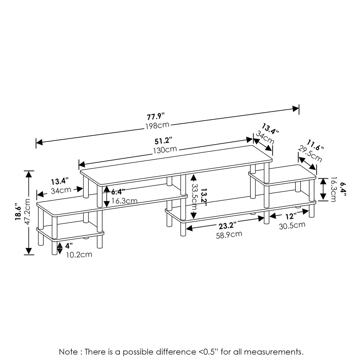 Furinno Turn-N-Tube Grand Stand for TV up, 78 Inch, French Oak