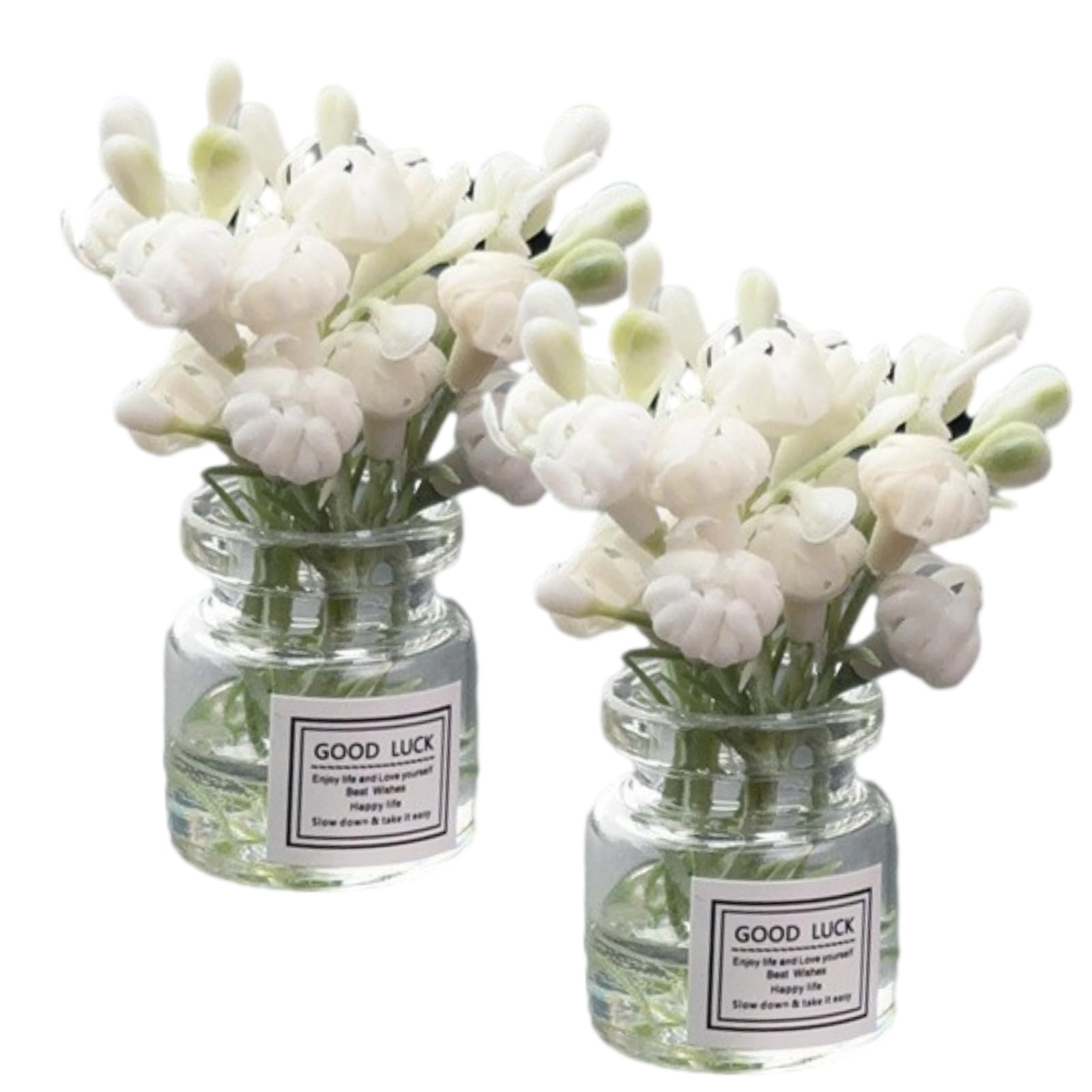 2 Pcs Miniature Flower Vases with White Jasmine - Realistic Handmade Dollhouse Accessories for 1:6/1:8 Scale, Fairy Garden Props