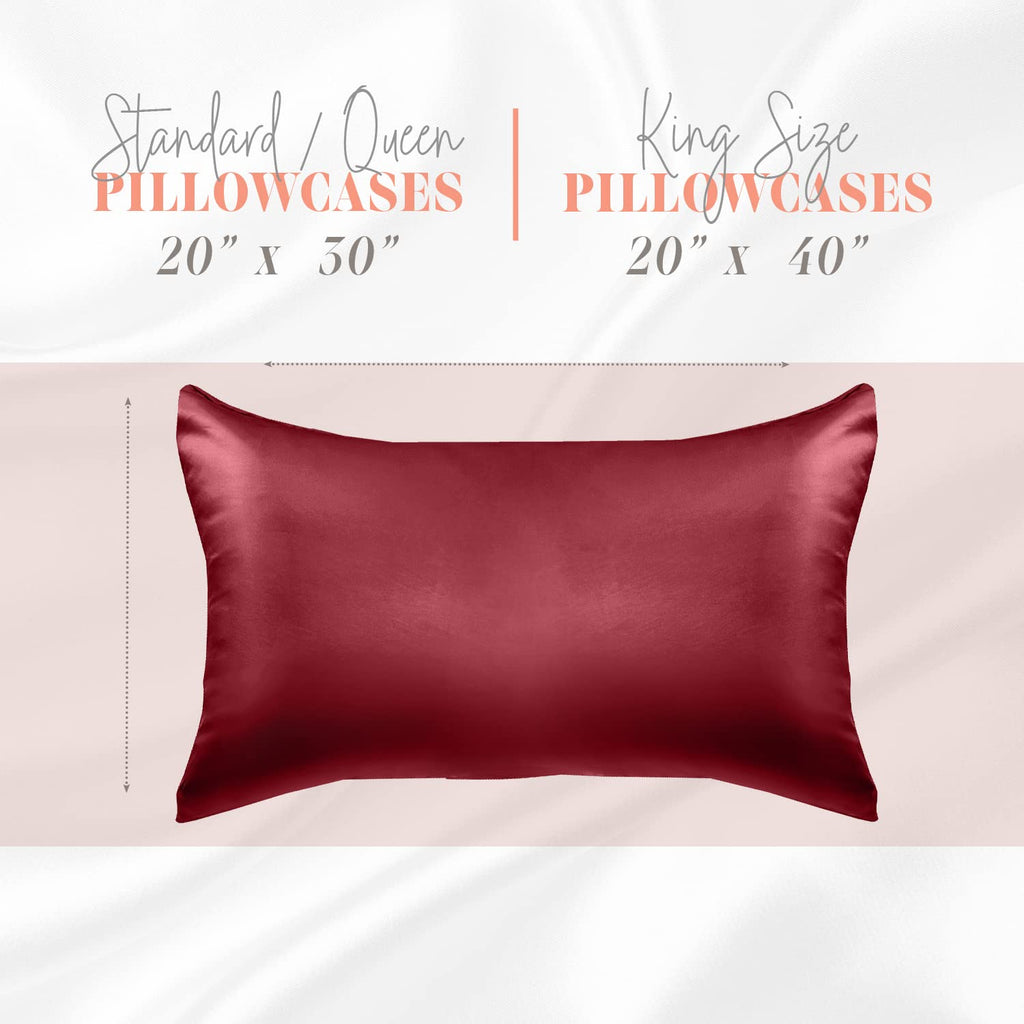 Elegant Comfort Silky And Luxurious 2-Piece Satin Pillowcase Set For Healthier Skin And Hair, Hidden Zipper Closure And Beautifully Packaged, Satin Pillowcase Set, Standard/Queen, Burgundy