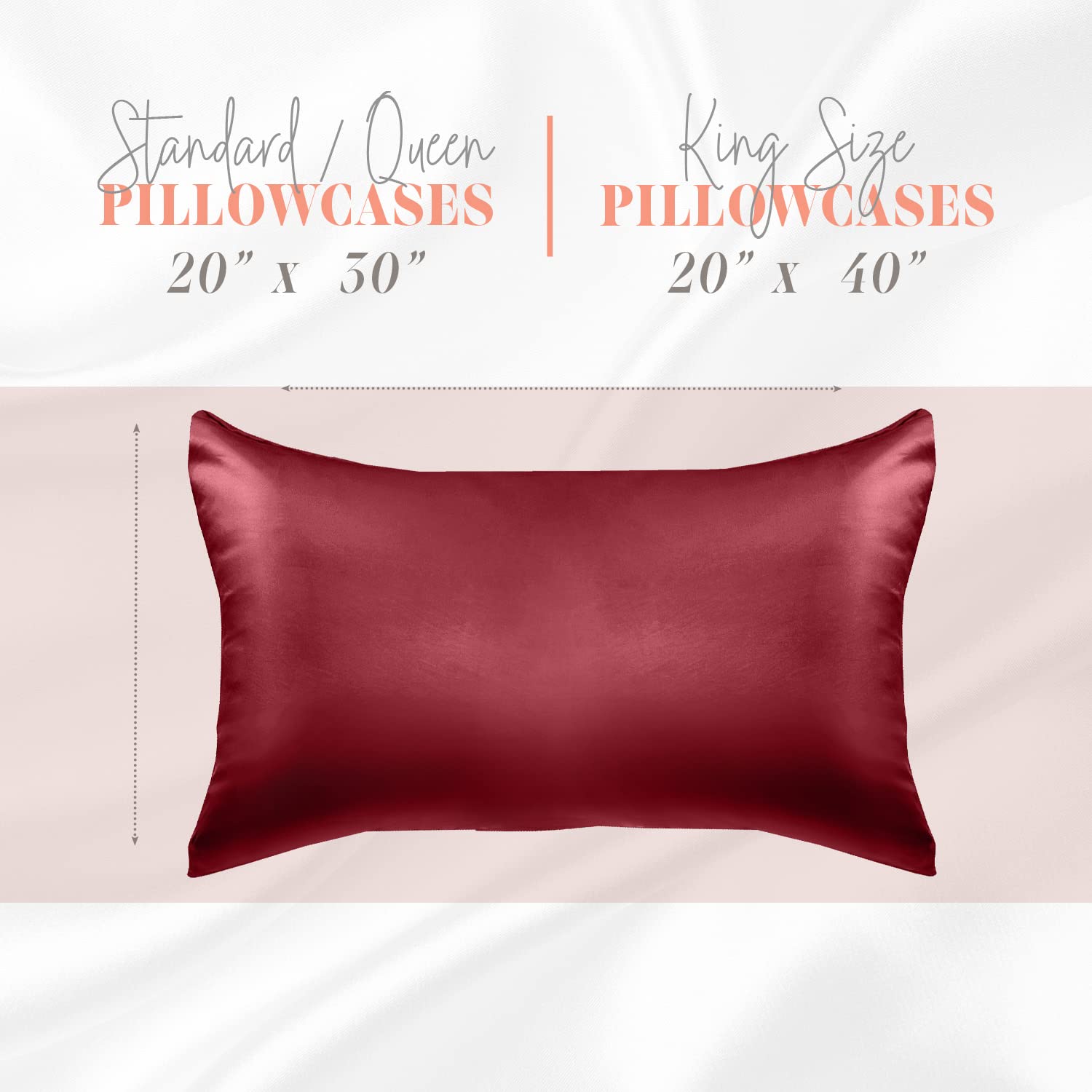 Elegant Comfort Silky And Luxurious 2-Piece Satin Pillowcase Set For Healthier Skin And Hair, Hidden Zipper Closure And Beautifully Packaged, Satin Pillowcase Set, Standard/Queen, Burgundy