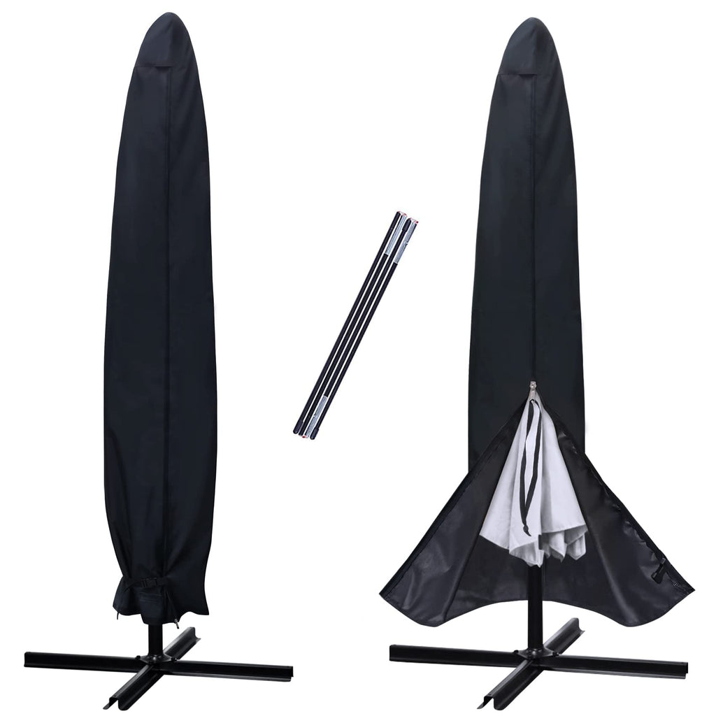 Nettypro Umbrella Cover For 10Ft To 12Ft Outdoor Umbrellas, Fade Resistant Waterproof And Ripstop Market Umbrella Parasol Cover With Zipper And Rod, Black