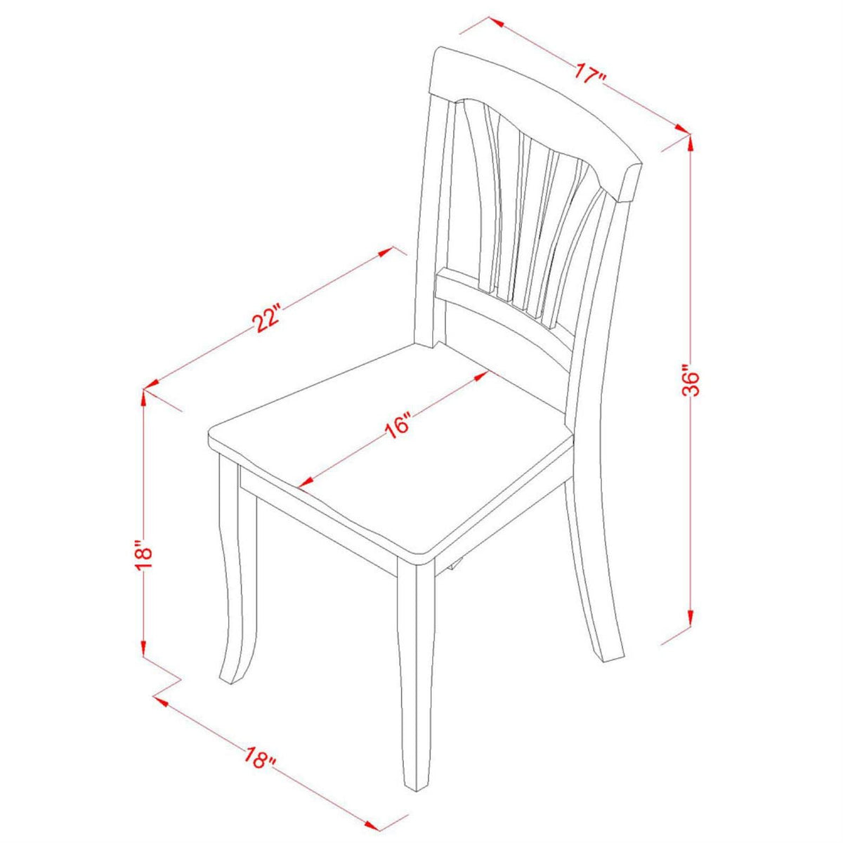 East West Furniture Avon Dining Room Slat Back Wooden Seat Chairs, Set of 2, Saddle Brown