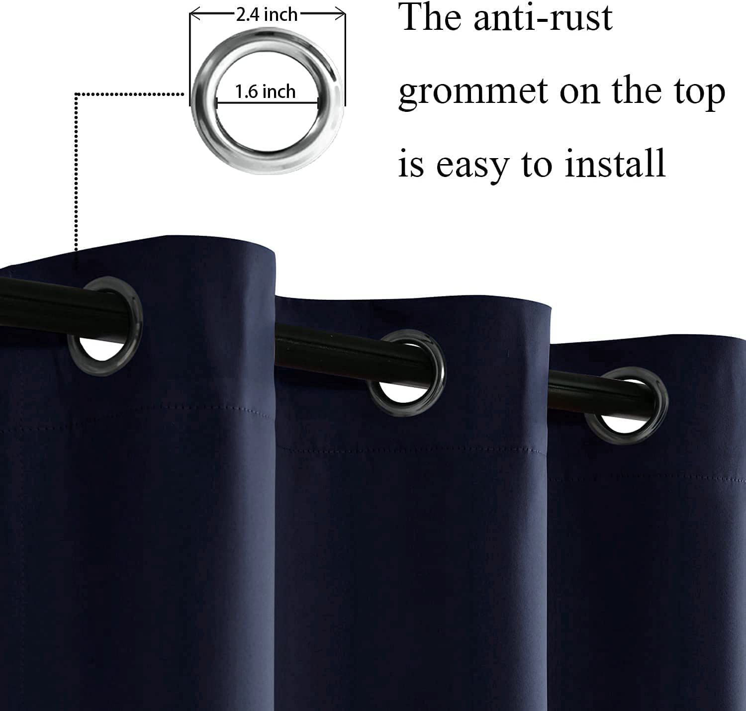 Jiuzhen Navy Blackout Curtains With Tiebacks - Thermal Insulated, Light Blocking And Noise Reducing Grommet Curtains For Bedroom And Living Room, Set Of 2 Window Curtain Panels, 70 X 63 Inch Length