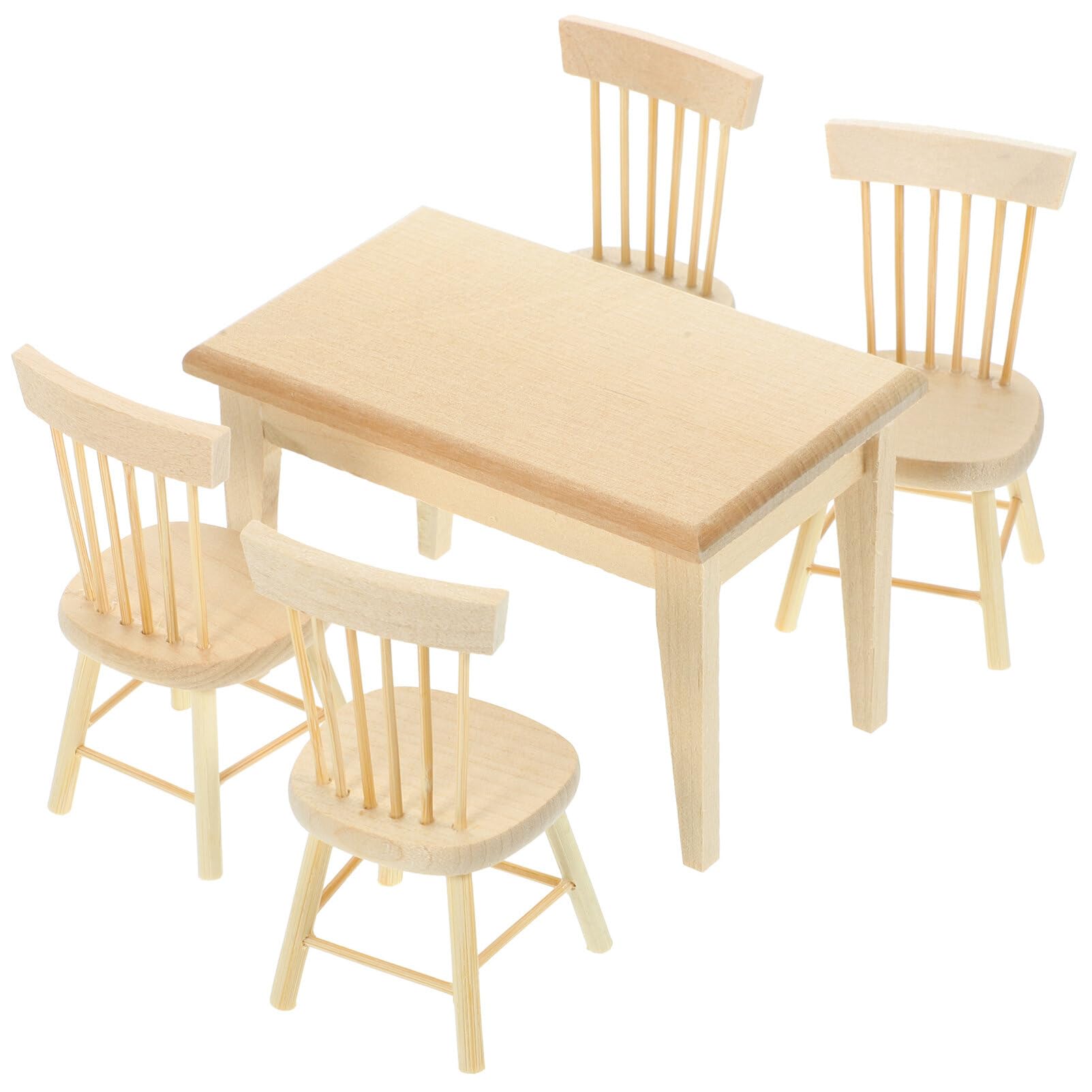 Dollhouse Miniature Dining Table Chair Wooden Furniture Set Miniature Figurines for Kids Decor Ornament Dark Red