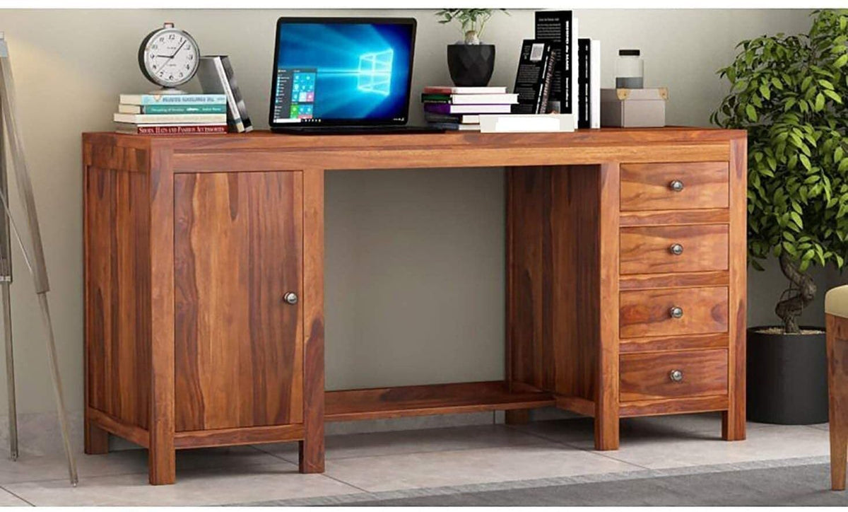 Unitek Furniture Sheesham Wood Study Table/Computer Table/Desk For Home/Office Wooden Desk (Finish Color  Honey Finish)