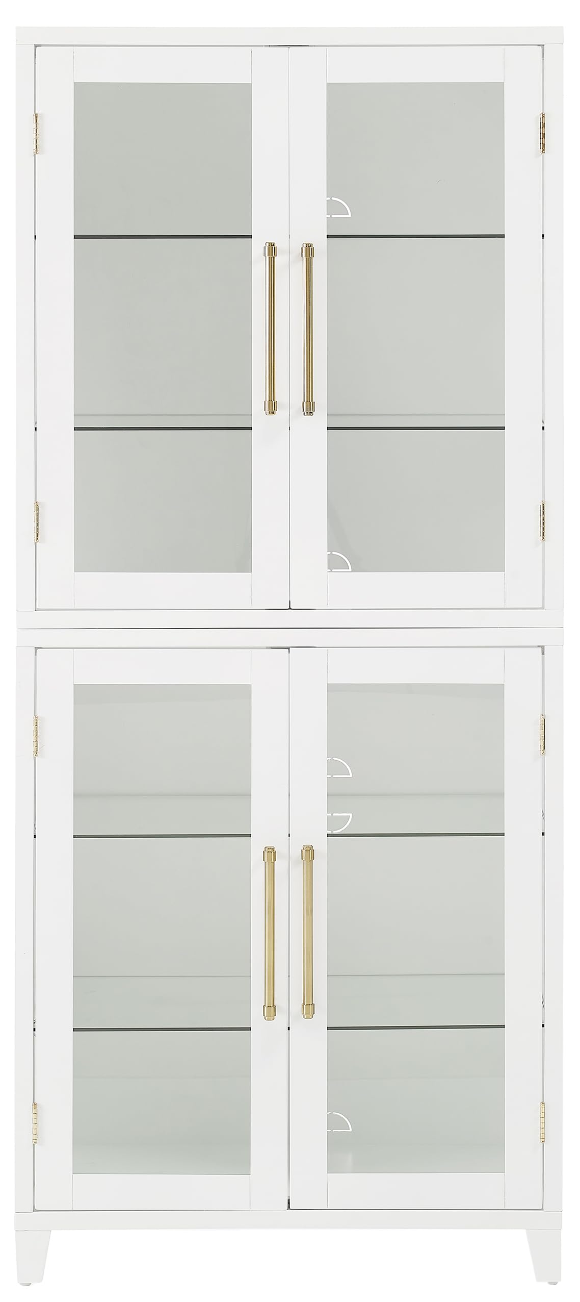 Crosley Furniture Roarke Glass Door Kitchen Pantry Storage Cabinet with Doors and Shelves, Living Room, White